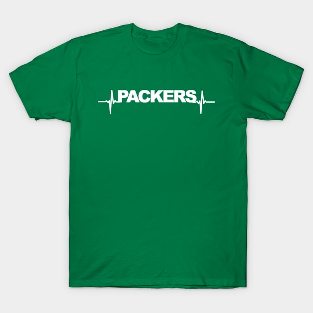 packers heartbeat white T-shirt T-Shirt by Flyingpanda